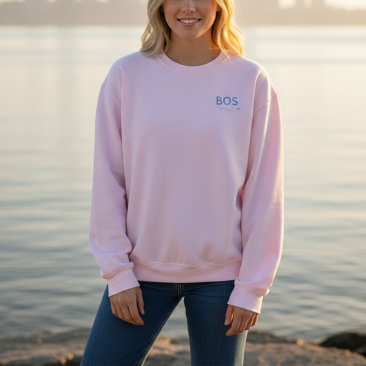 Boston Crewneck Sweatshirt | BOS Front & Historic Skyline Back | Faneuil Hall & Quincy Market