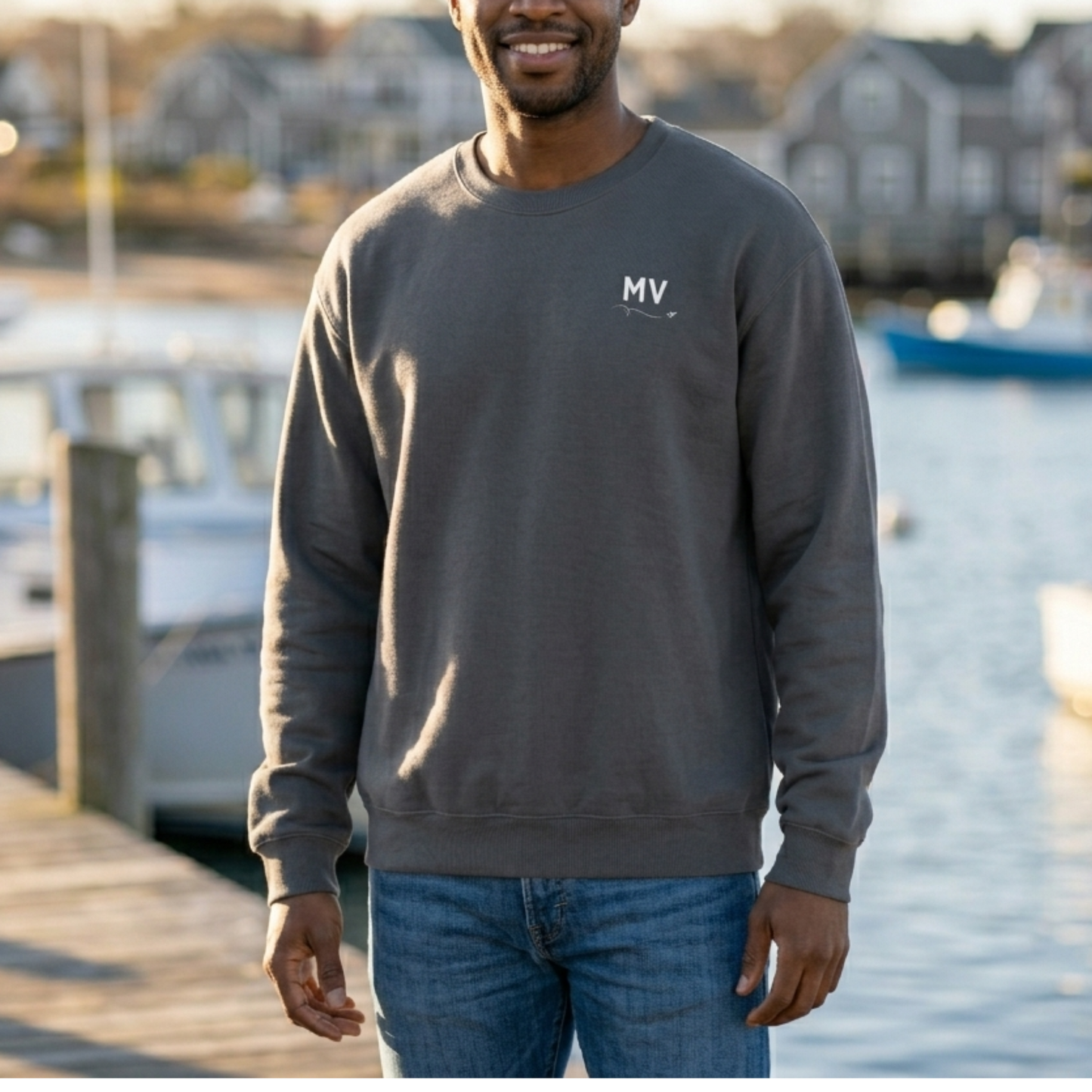 Martha’s Vineyard Crewneck Sweatshirt | MV Front & Vineyard Haven Steamship Back