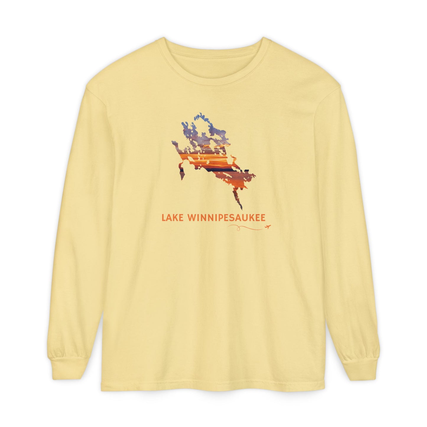 Lake Winnipesaukee Outline Long Sleeve | Sunset Lake View