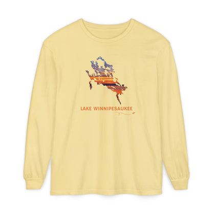 Lake Winnipesaukee Outline Long Sleeve | Sunset Lake View