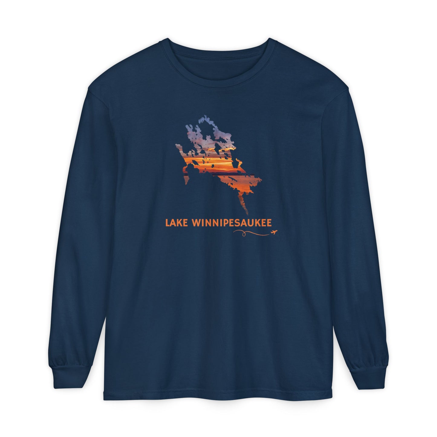 Lake Winnipesaukee Outline Long Sleeve | Sunset Lake View