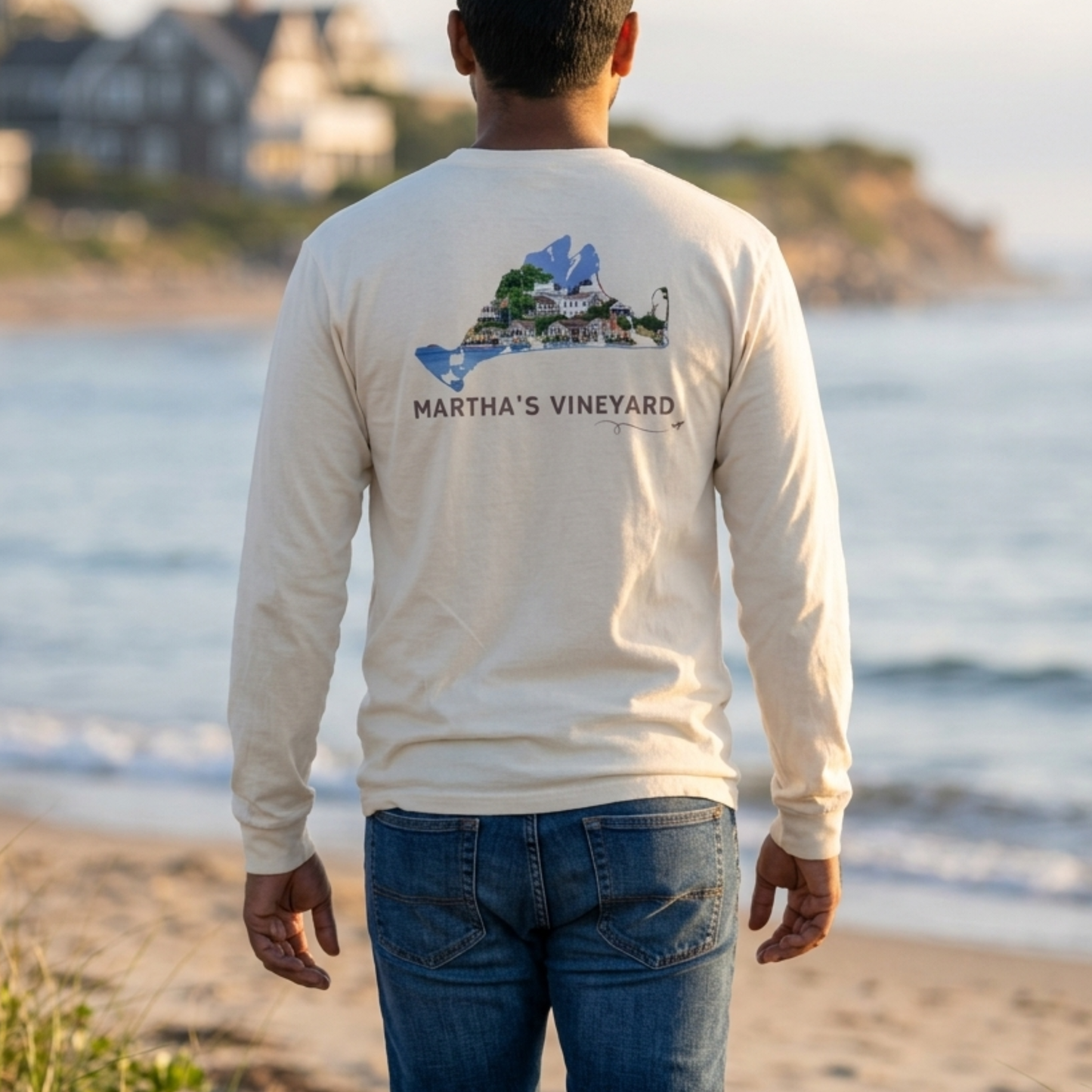 Martha’s Vineyard Long Sleeve | MV Front & Edgartown Harbor Outline Back