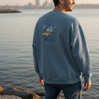 Boston Crewneck Sweatshirt | BOS Front & Back Bay Skyline Back