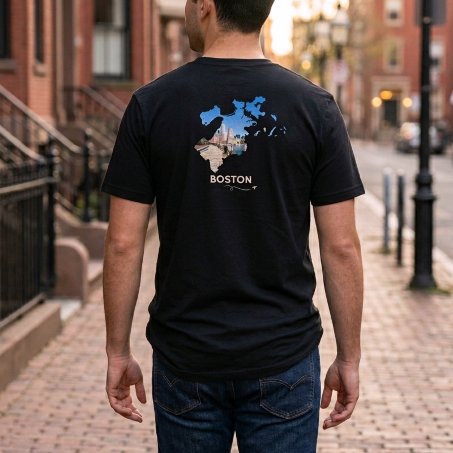 Boston T-Shirt | BOS Front & Financial District Skyline Back