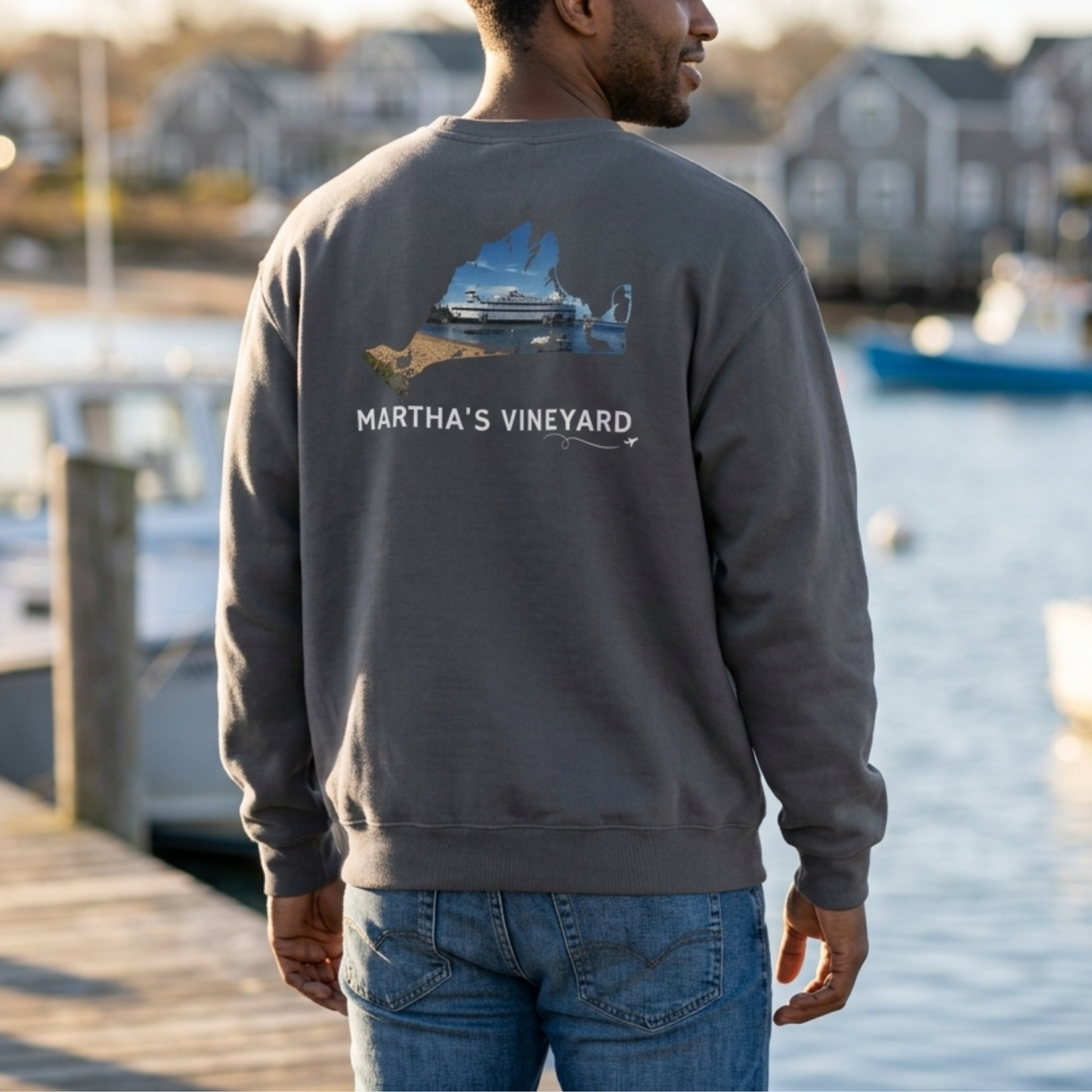 Martha’s Vineyard Crewneck Sweatshirt | MV Front & Vineyard Haven Steamship Back