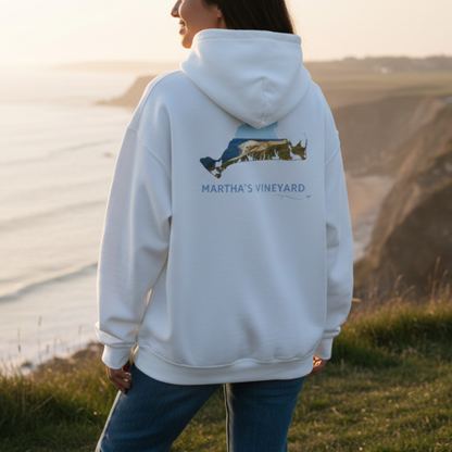Martha’s Vineyard Hoodie | MV Chest & Aquinnah Cliffs Outline Back Design