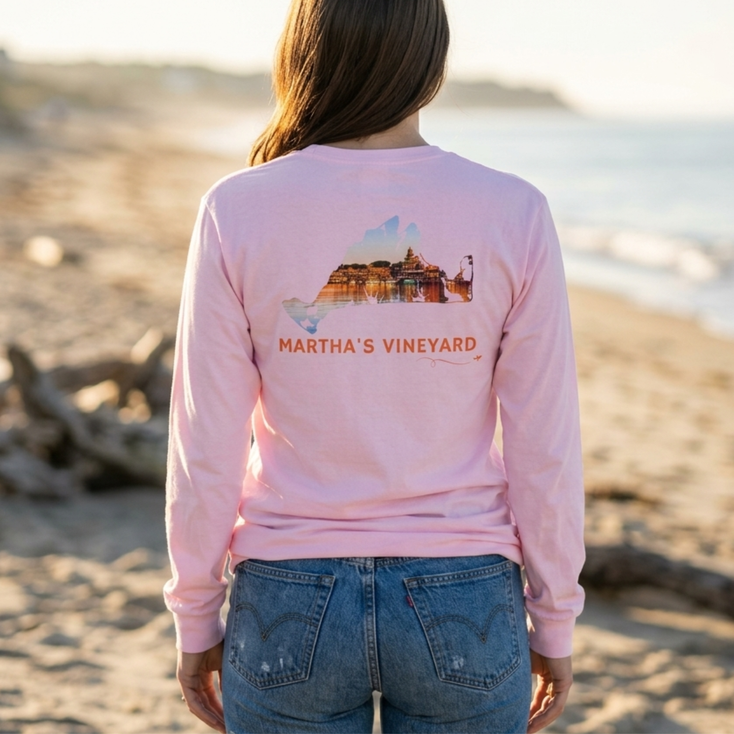 Martha’s Vineyard Long Sleeve | MV Front & Oak Bluffs Harbor Sunset Back