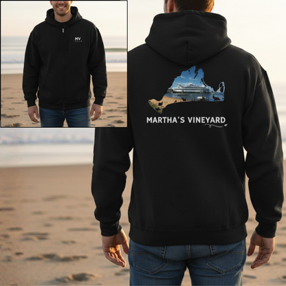 Martha’s Vineyard Zip-Up Hoodie | MV Front & Vineyard Haven Steamship Back