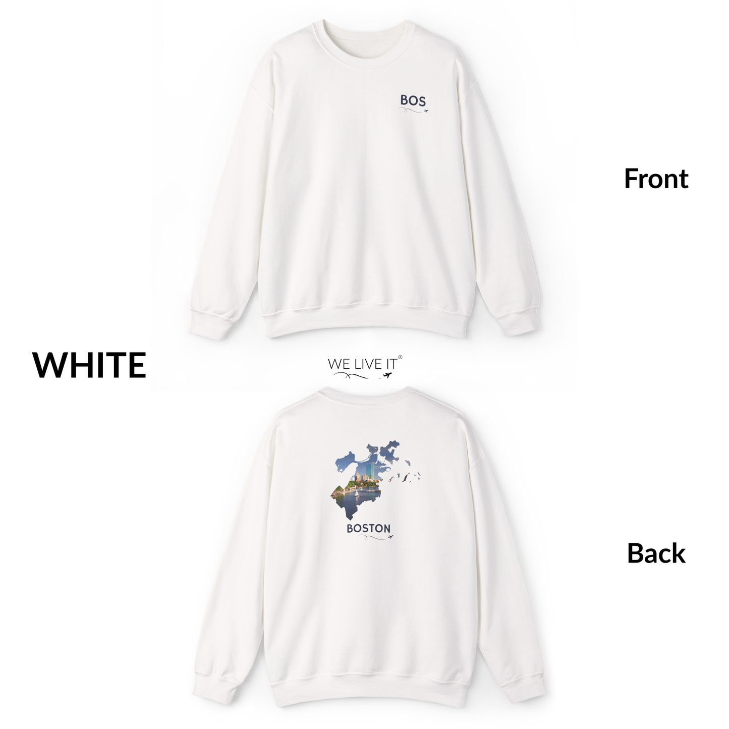 Boston Crewneck Sweatshirt | BOS Front & Back Bay Skyline Back