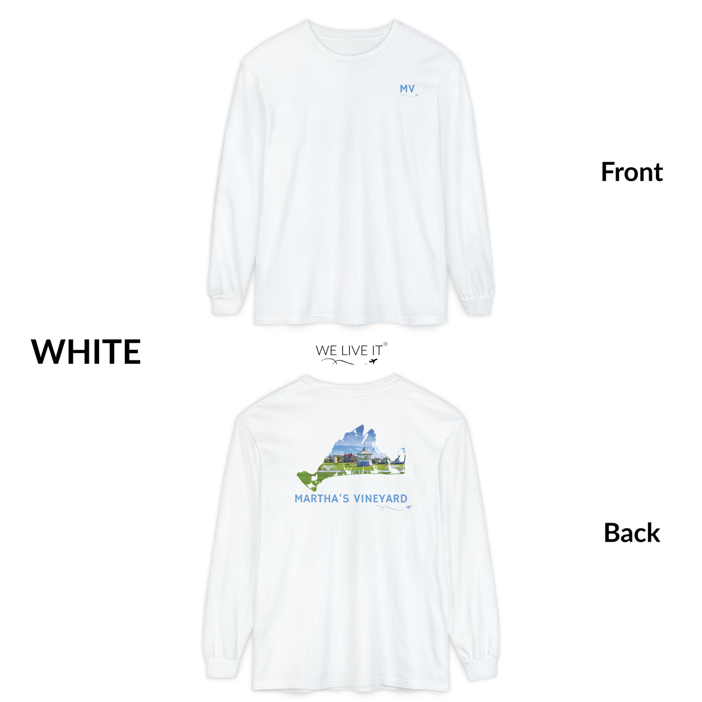 Martha’s Vineyard Outline Long Sleeve | MV Front & Ocean Park Back