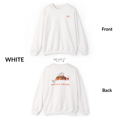 Martha’s Vineyard Crewneck Sweatshirt | MV Front & Oak Bluffs Harbor Sunset Back