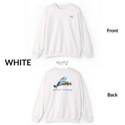 Martha’s Vineyard Crewneck Sweatshirt | MV Front & Aquinnah Cliffs Back