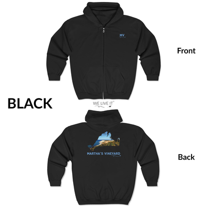Martha’s Vineyard Zip-Up Hoodie | MV Front & Aquinnah Cliffs Back