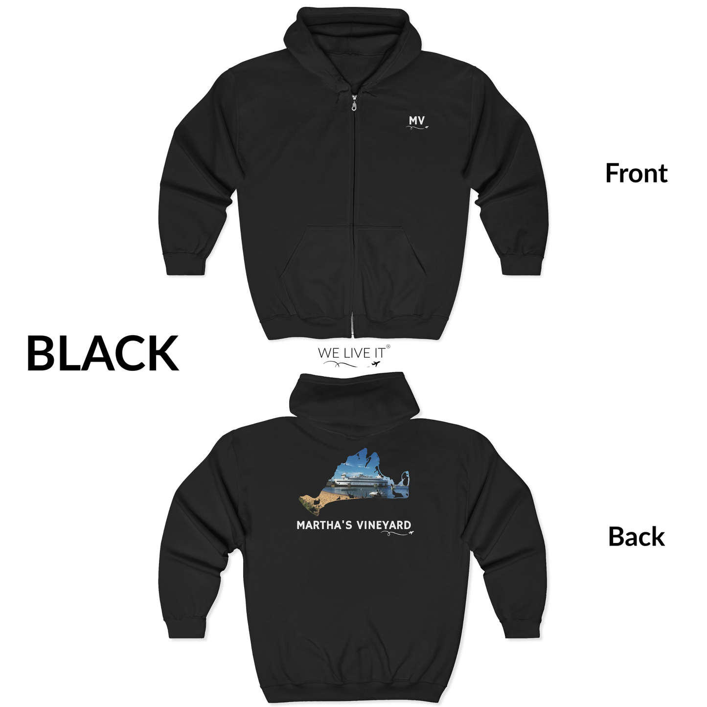 Martha’s Vineyard Zip-Up Hoodie | MV Front & Vineyard Haven Steamship Back