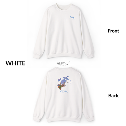 Boston Crewneck Sweatshirt | BOS Front & Historic Skyline Back | Faneuil Hall & Quincy Market