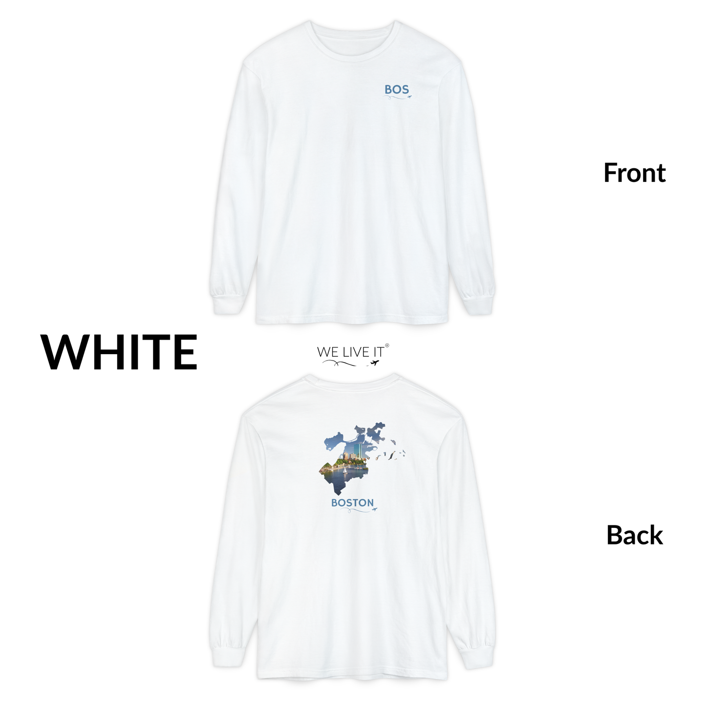 Boston Massachusetts Long Sleeve | BOS Front & Skyline Back