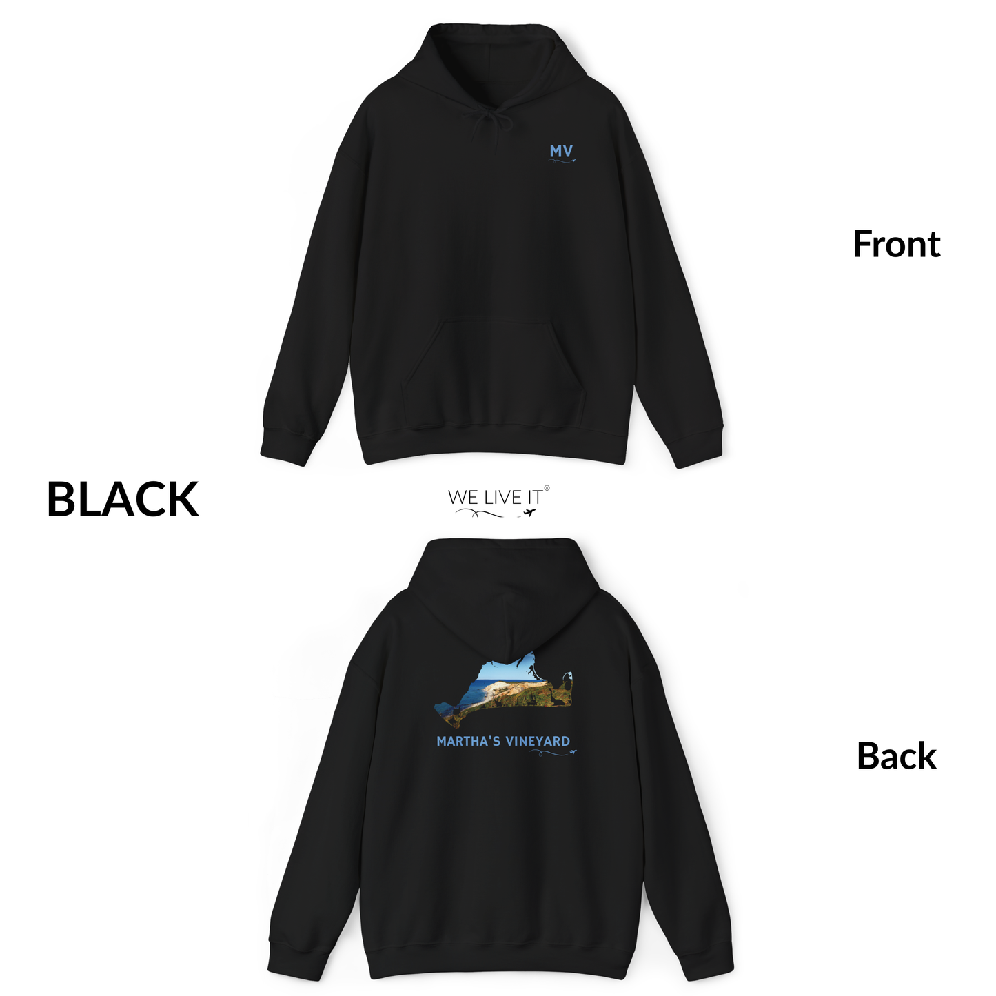 Martha’s Vineyard Hoodie | MV Chest & Aquinnah Cliffs Outline Back Design