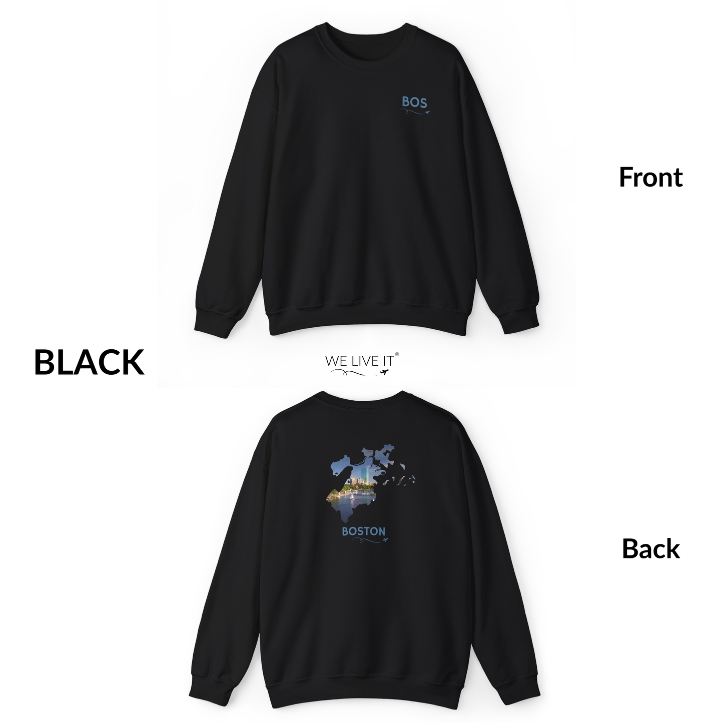 Boston Crewneck Sweatshirt | BOS Front & Back Bay Skyline Back