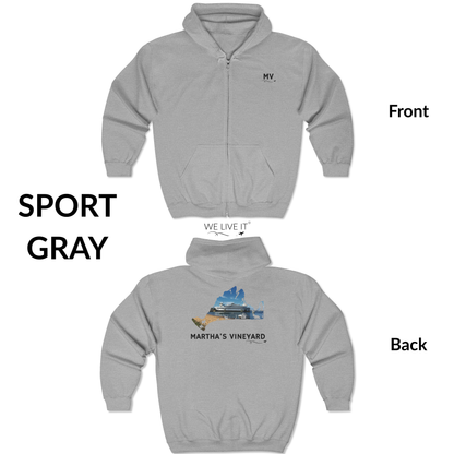 Martha’s Vineyard Zip-Up Hoodie | MV Front & Vineyard Haven Steamship Back
