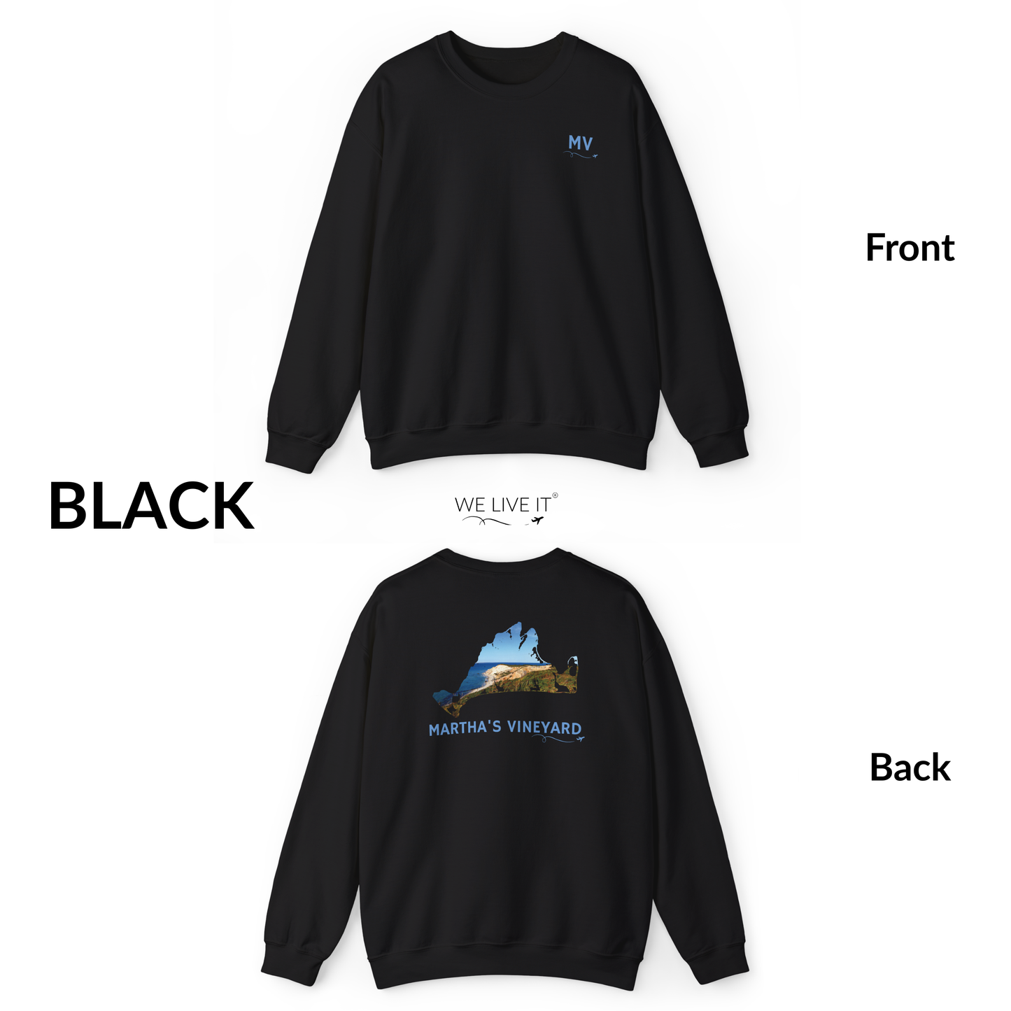 Martha’s Vineyard Crewneck Sweatshirt | MV Front & Aquinnah Cliffs Back