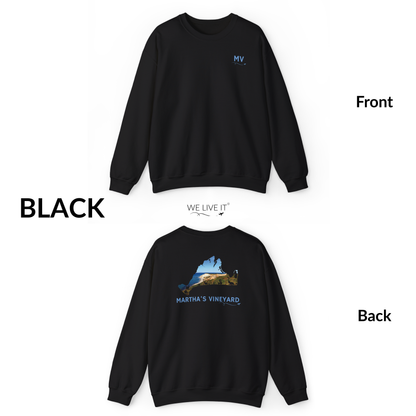 Martha’s Vineyard Crewneck Sweatshirt | MV Front & Aquinnah Cliffs Back
