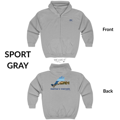 Martha’s Vineyard Zip-Up Hoodie | MV Front & Aquinnah Cliffs Back