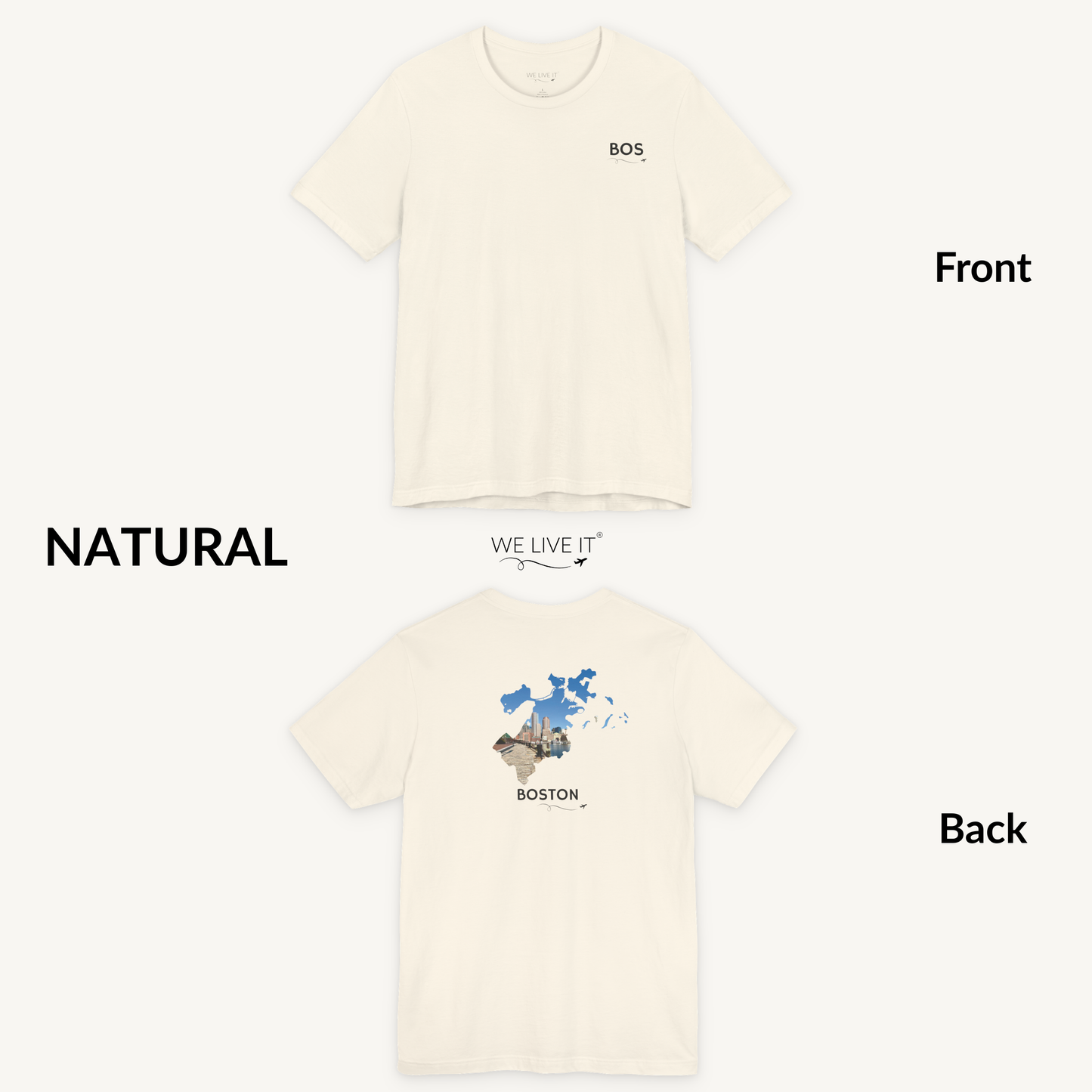 Boston T-Shirt | BOS Front & Financial District Skyline Back