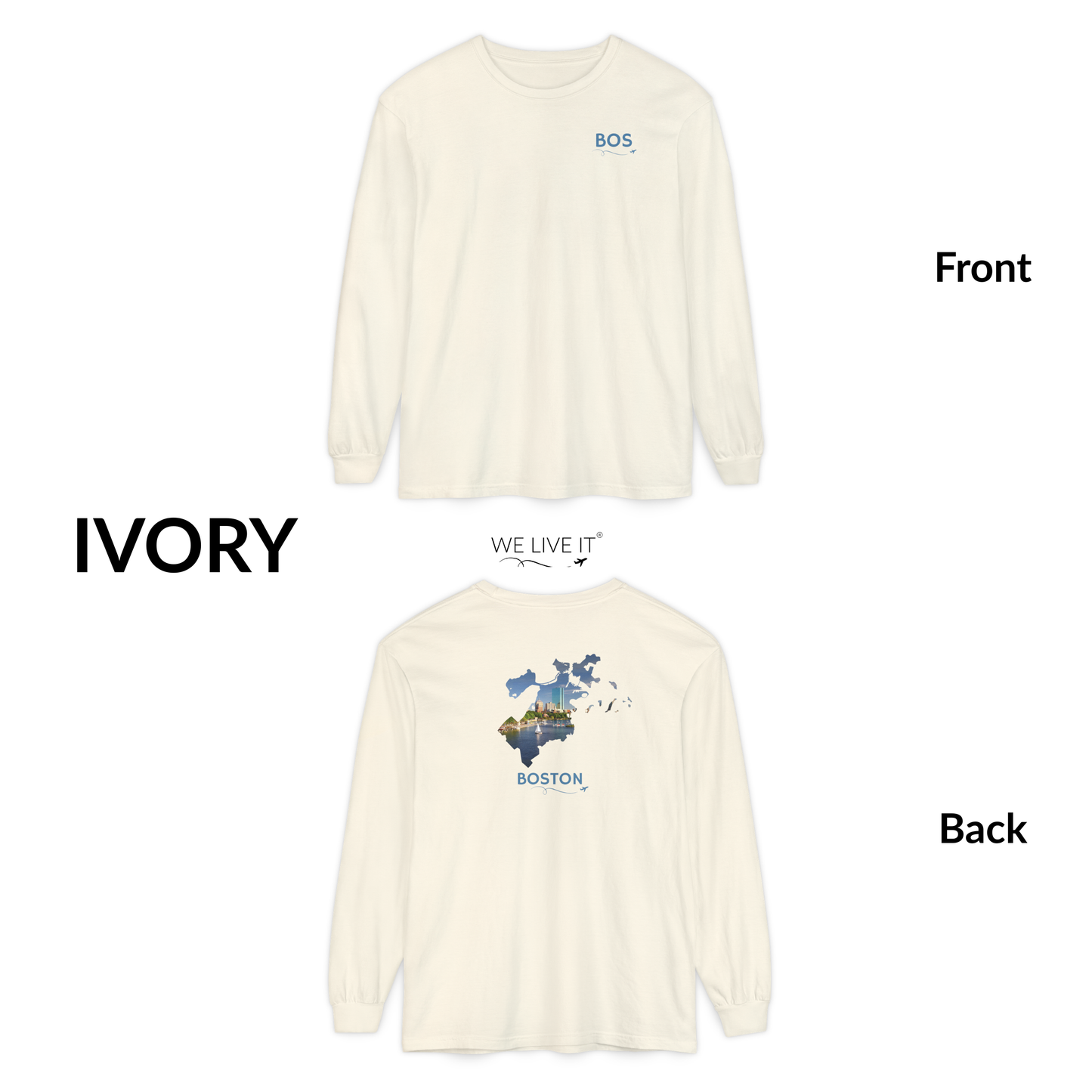Boston Massachusetts Long Sleeve | BOS Front & Skyline Back