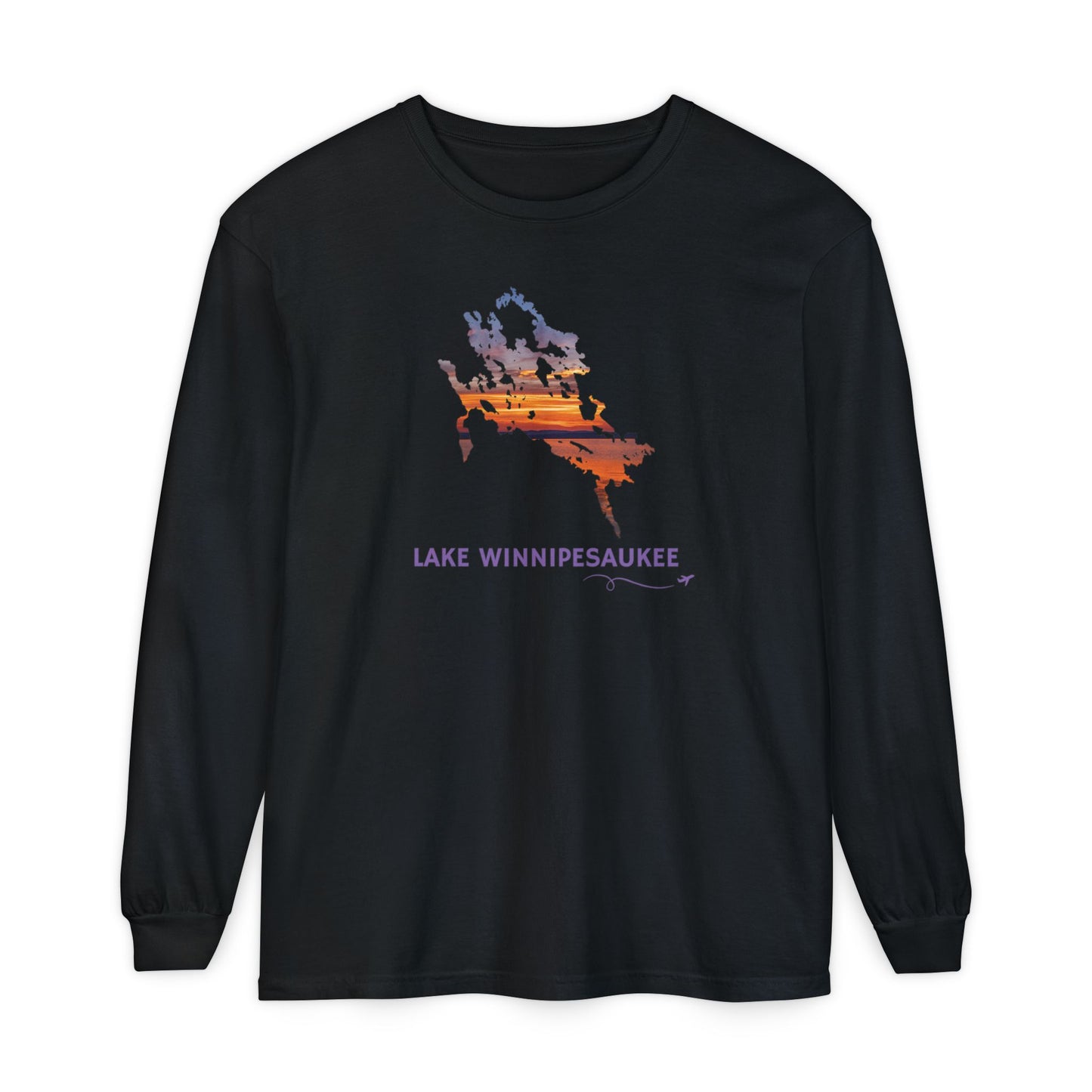 Lake Winnipesaukee Outline Long Sleeve | Sunset Lake View