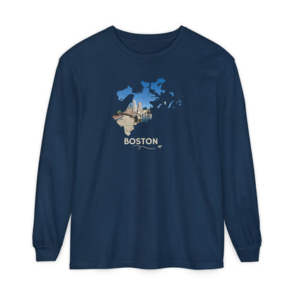 Boston Outline Long Sleeve | Financial District Harbor View