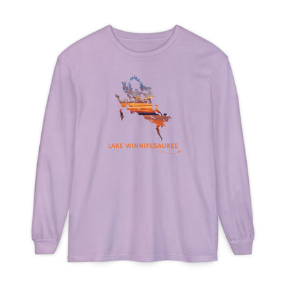 Lake Winnipesaukee Outline Long Sleeve | Sunset Lake View