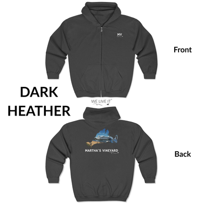 Martha’s Vineyard Zip-Up Hoodie | MV Front & Vineyard Haven Steamship Back