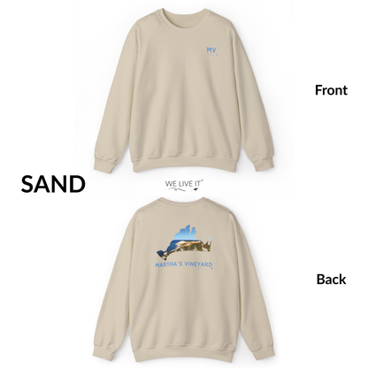 Martha’s Vineyard Crewneck Sweatshirt | MV Front & Aquinnah Cliffs Back