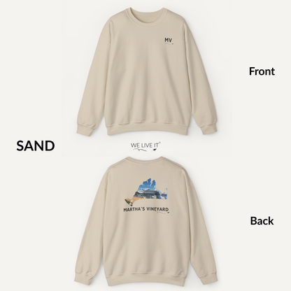 Martha’s Vineyard Crewneck Sweatshirt | MV Front & Vineyard Haven Steamship Back