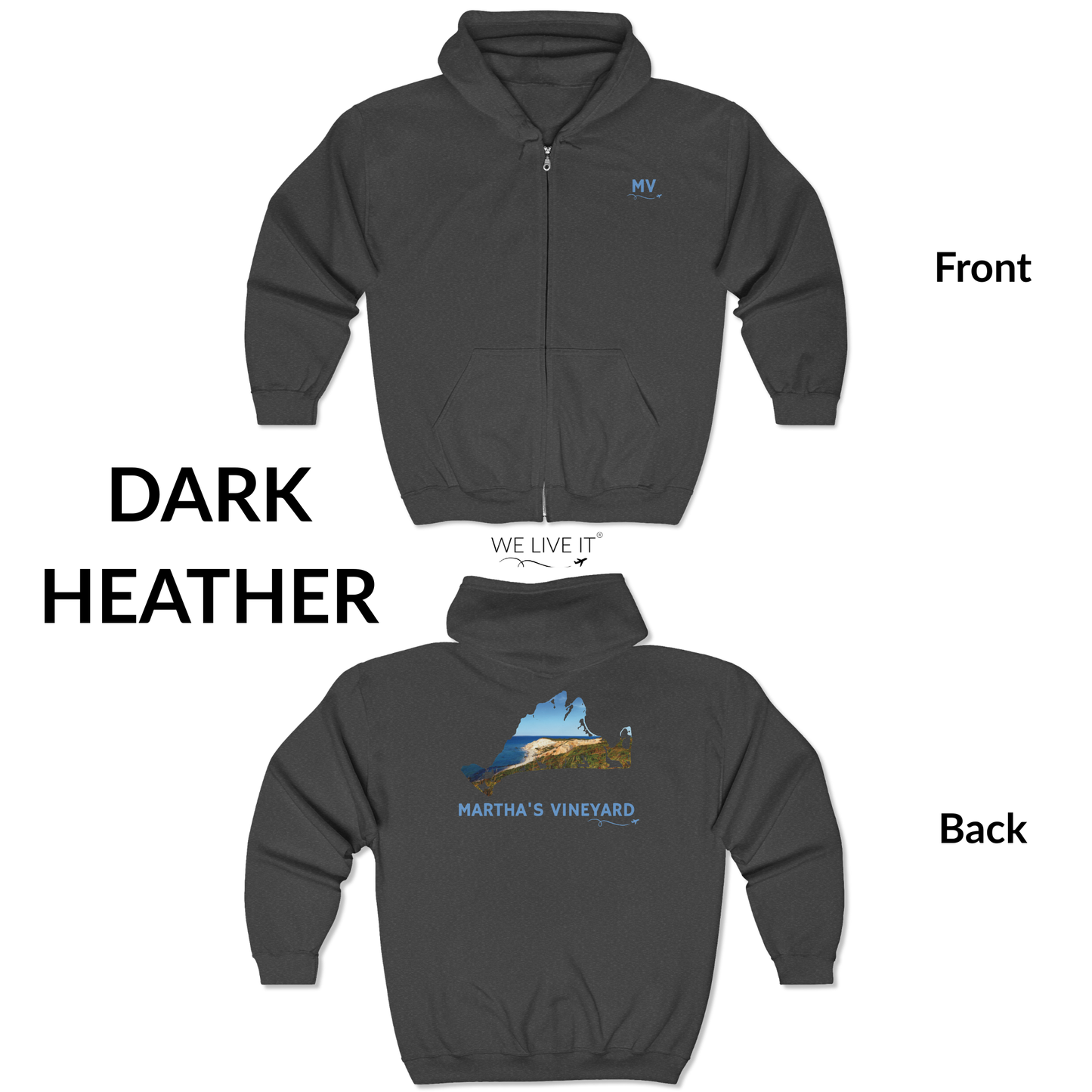 Martha’s Vineyard Zip-Up Hoodie | MV Front & Aquinnah Cliffs Back