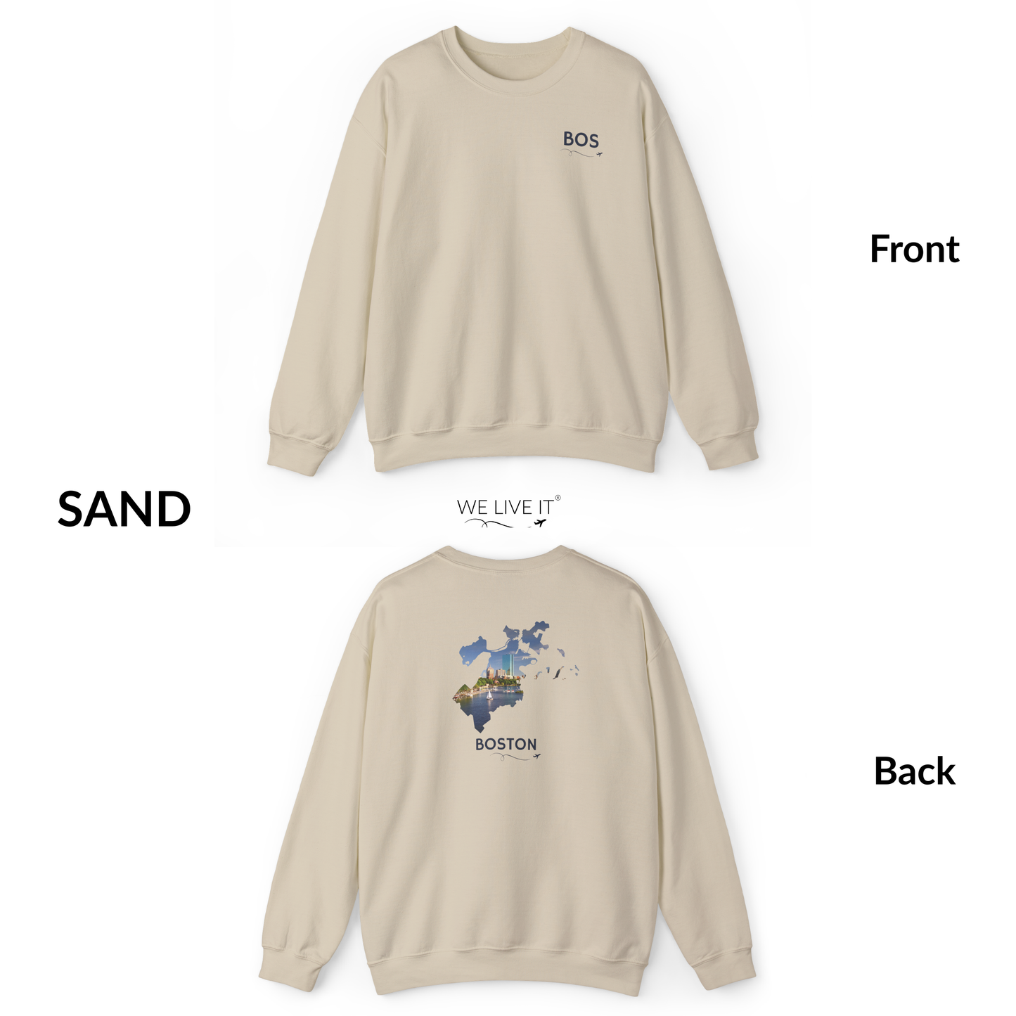 Boston Crewneck Sweatshirt | BOS Front & Back Bay Skyline Back