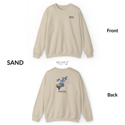 Boston Crewneck Sweatshirt | BOS Front & Back Bay Skyline Back