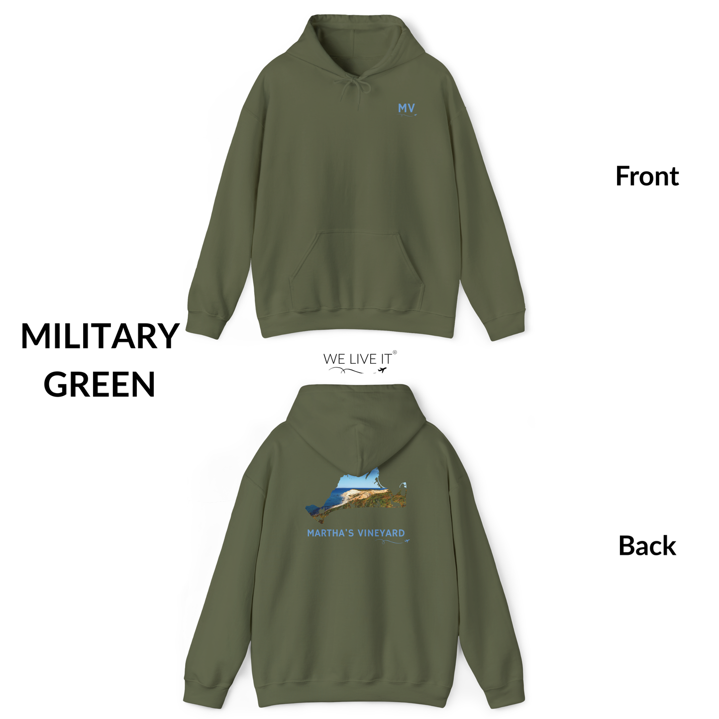 Martha’s Vineyard Hoodie | MV Chest & Aquinnah Cliffs Outline Back Design