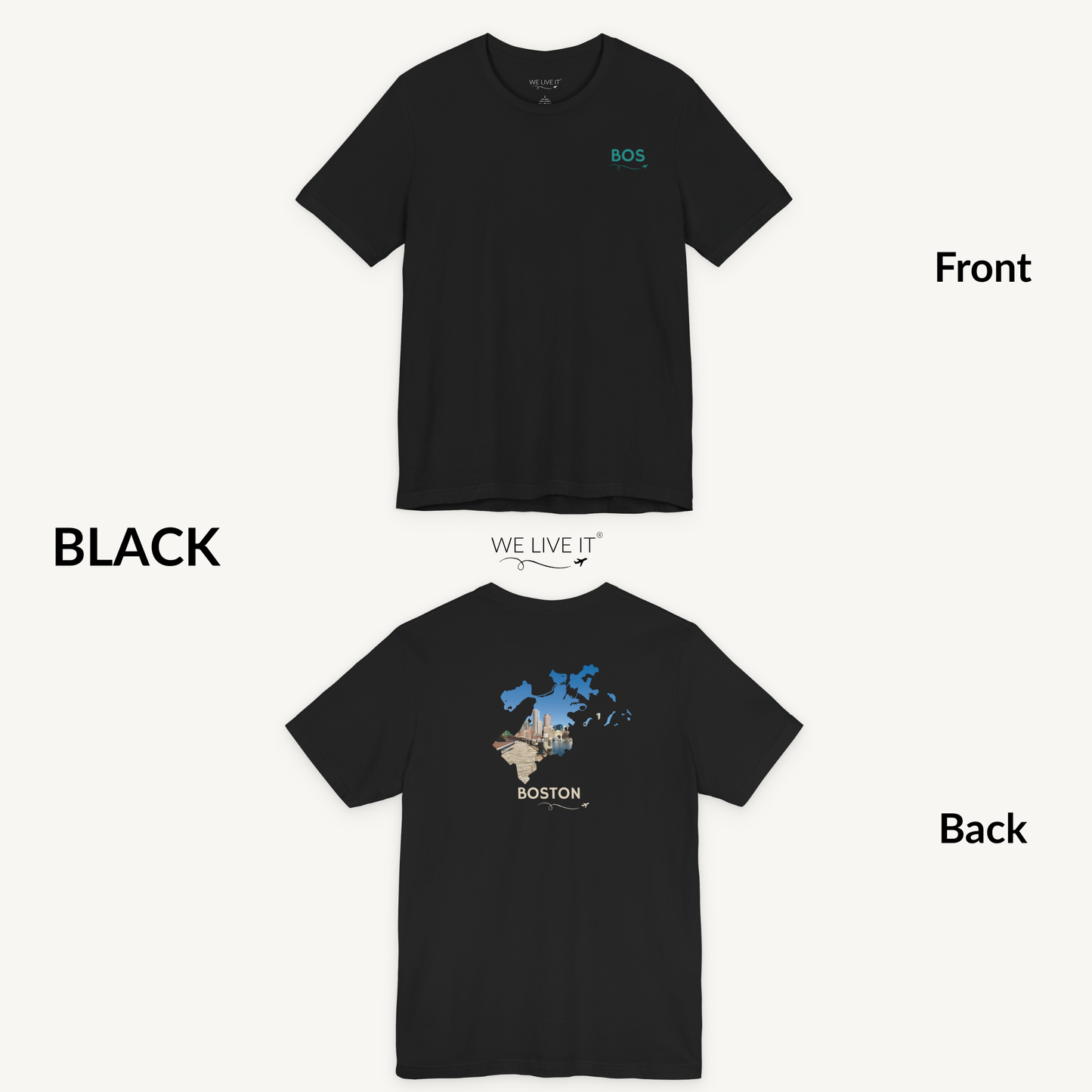 Boston T-Shirt | BOS Front & Financial District Skyline Back
