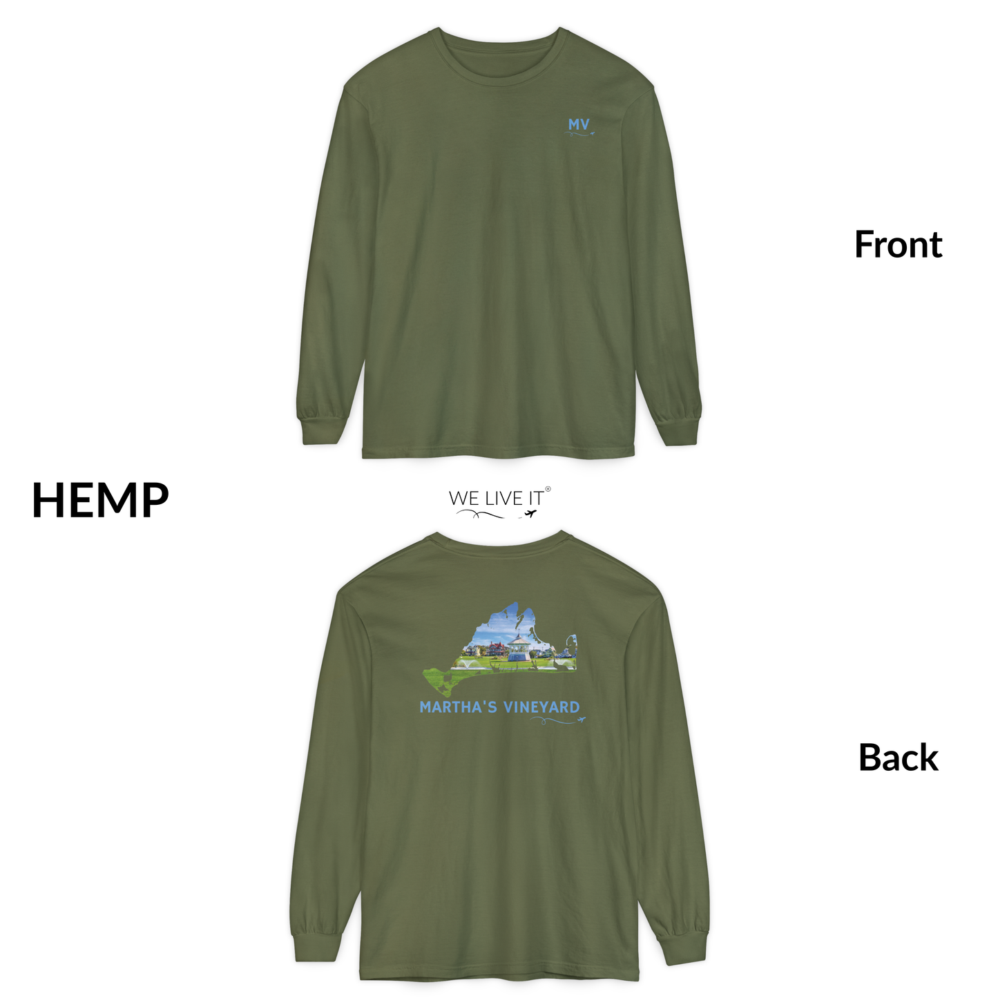 Martha’s Vineyard Outline Long Sleeve | MV Front & Ocean Park Back