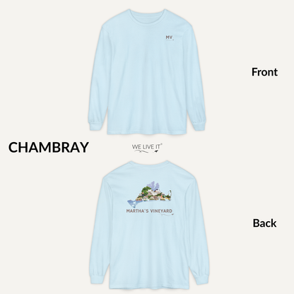 Martha’s Vineyard Long Sleeve | MV Front & Edgartown Harbor Outline Back
