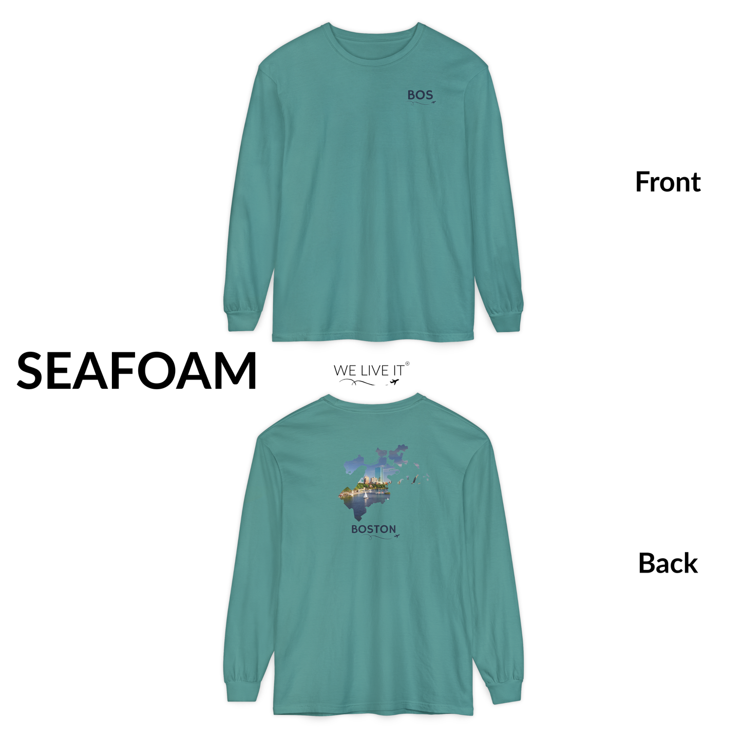 Boston Massachusetts Long Sleeve | BOS Front & Skyline Back
