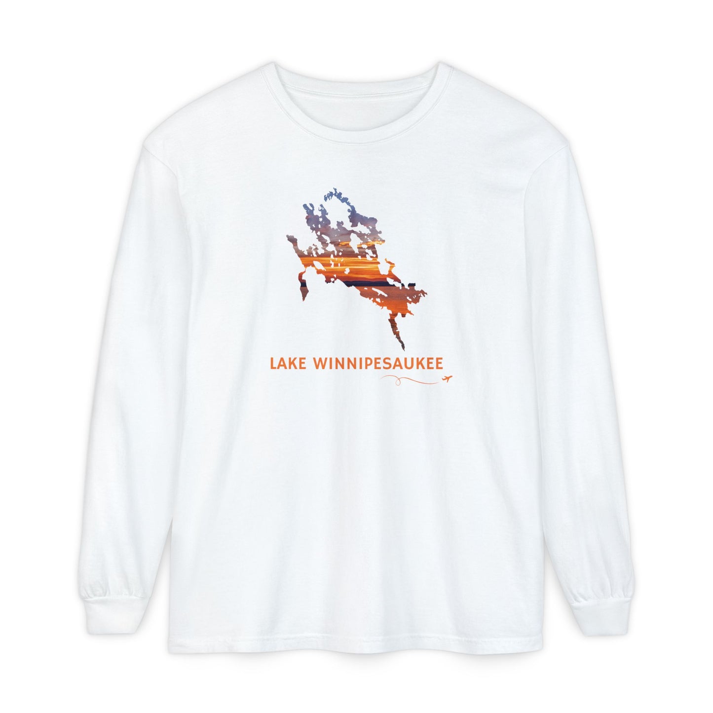 Lake Winnipesaukee Outline Long Sleeve | Sunset Lake View