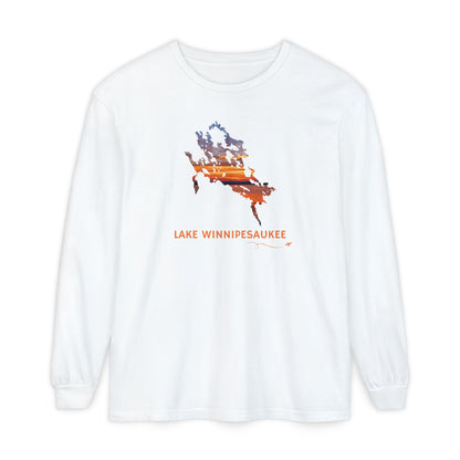 Lake Winnipesaukee Outline Long Sleeve | Sunset Lake View