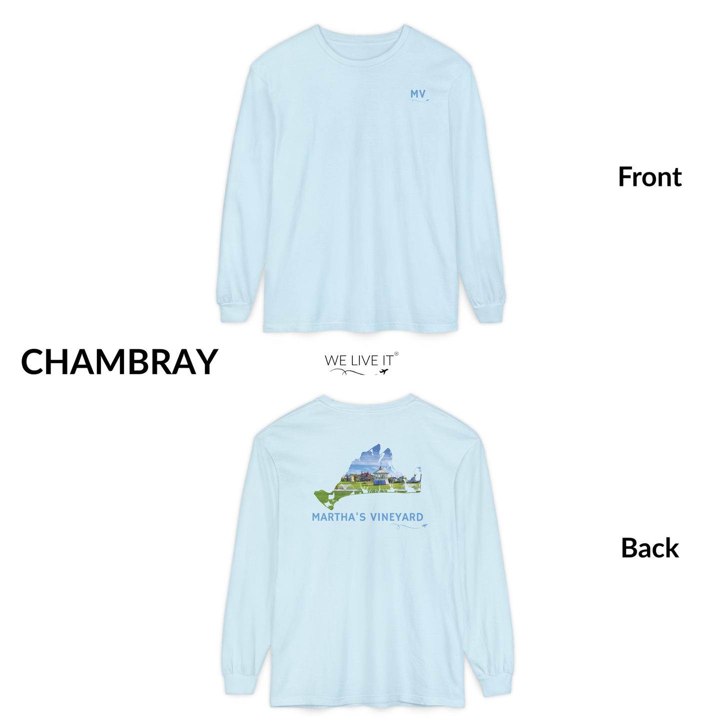 Martha’s Vineyard Outline Long Sleeve | MV Front & Ocean Park Back