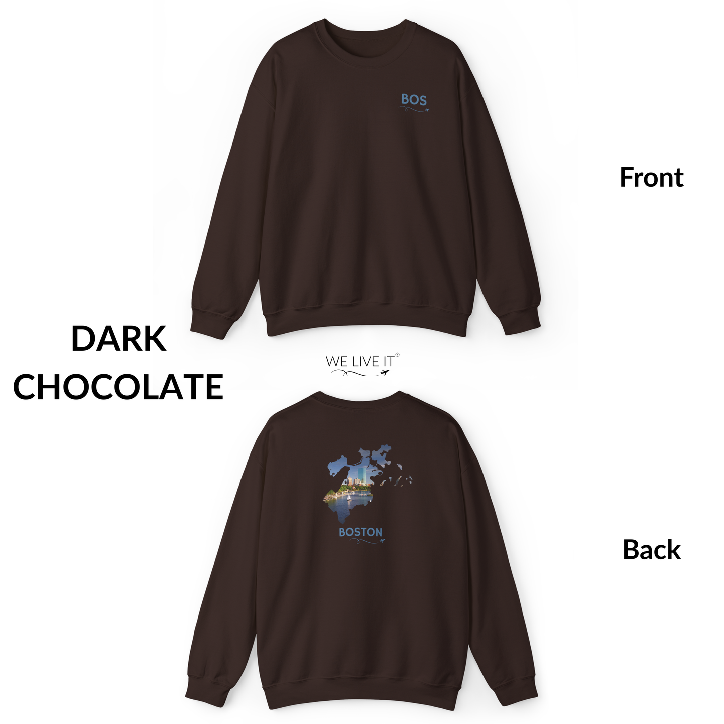 Boston Crewneck Sweatshirt | BOS Front & Back Bay Skyline Back