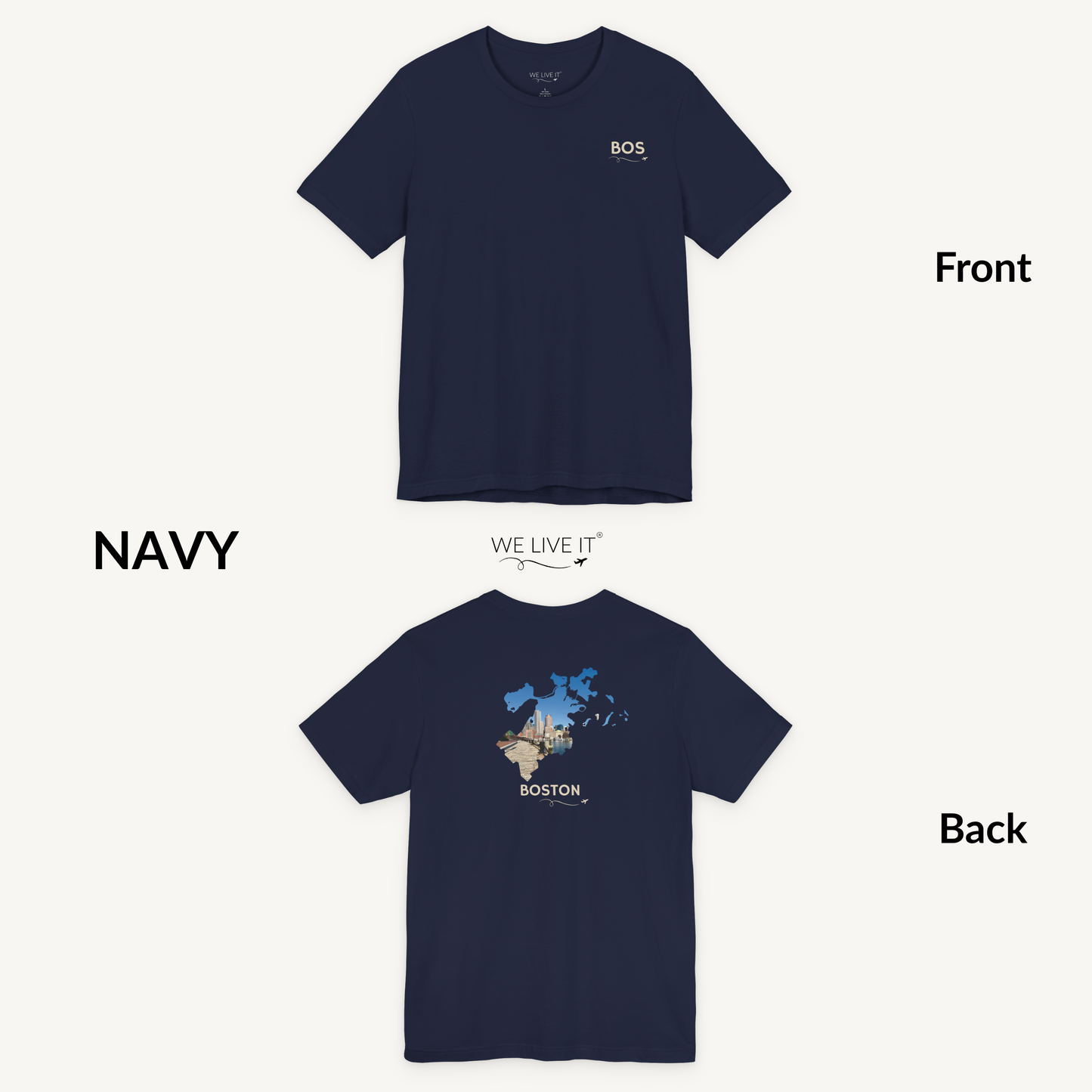 Boston T-Shirt | BOS Front & Financial District Skyline Back