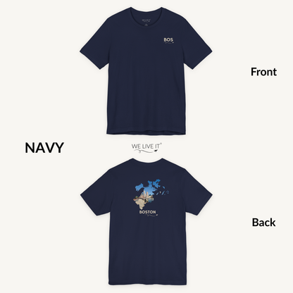 Boston T-Shirt | BOS Front & Financial District Skyline Back