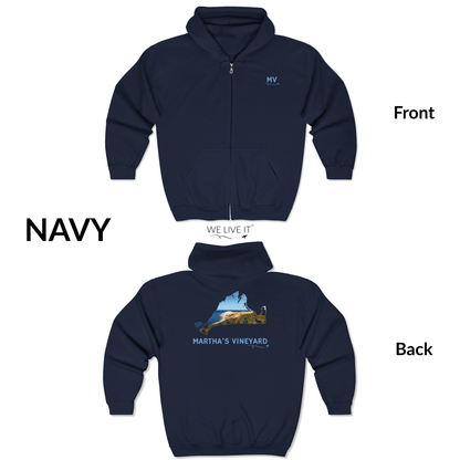 Martha’s Vineyard Zip-Up Hoodie | MV Front & Aquinnah Cliffs Back