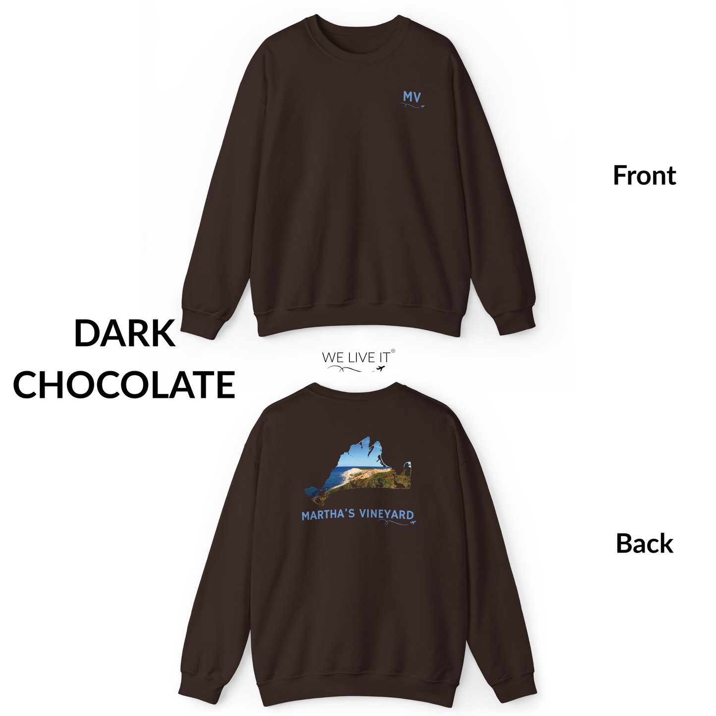 Martha’s Vineyard Crewneck Sweatshirt | MV Front & Aquinnah Cliffs Back